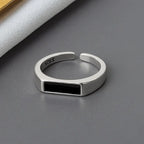 CIAXY Silver Color Geometric Black Rectangular Rings for Unisex Personality Adjustable Ring Fashion Simple  Jewelry