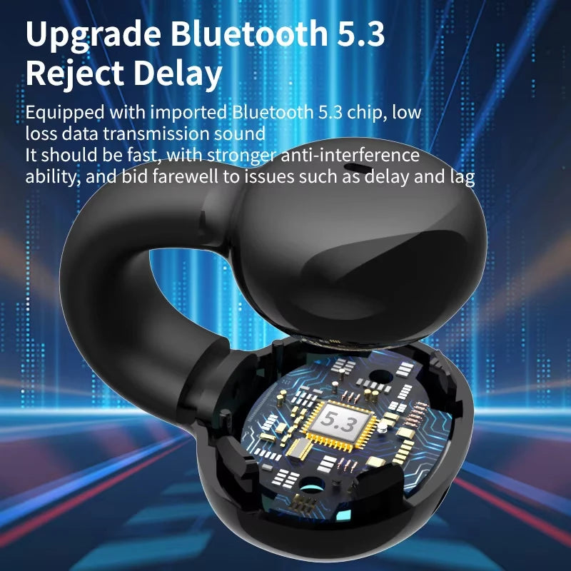 Wireless Bluetooth Earphone Single Ear Bone Conduction Earphone Clip Ear Music Noise Cancelling HD Call Sports Gaming Earphone