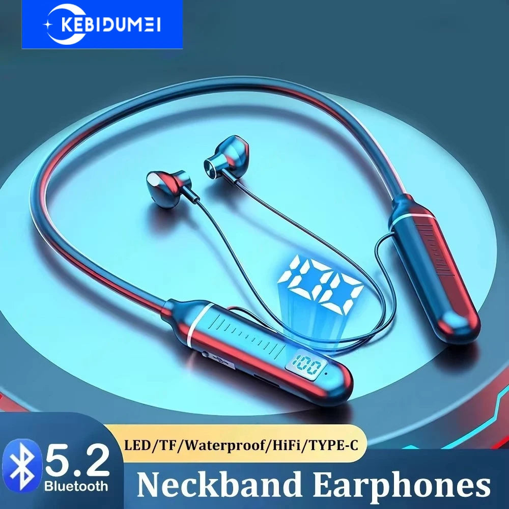Neckband Headphones Wireless Headsets Bluetooth 5.0 Earphones HiFi Stereo Noise Reduction Earbuds Support TF Playback for Xiaomi
