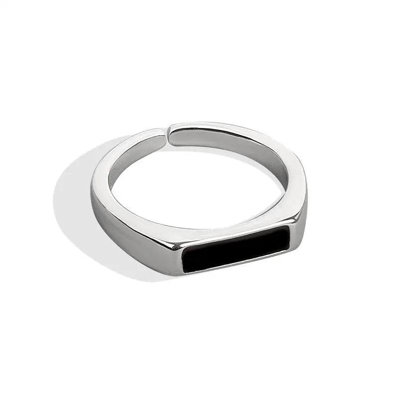 CIAXY Silver Color Geometric Black Rectangular Rings for Unisex Personality Adjustable Ring Fashion Simple  Jewelry