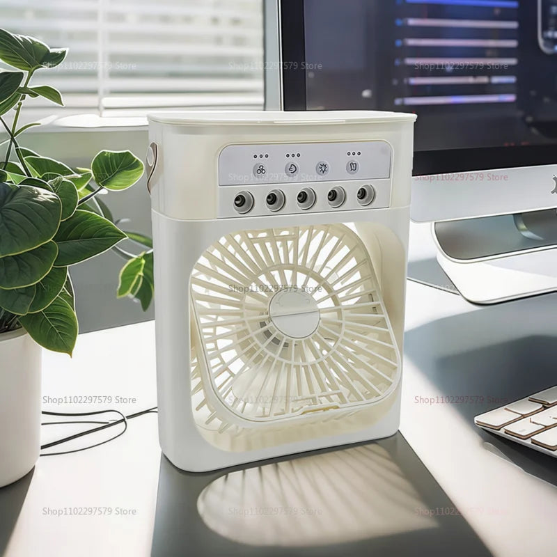 Portable Air Conditioner Fan 3 in 1 USB Electric Fan Five Hole Spray Humidifier for Home Office Desk Personal Cooling Fan