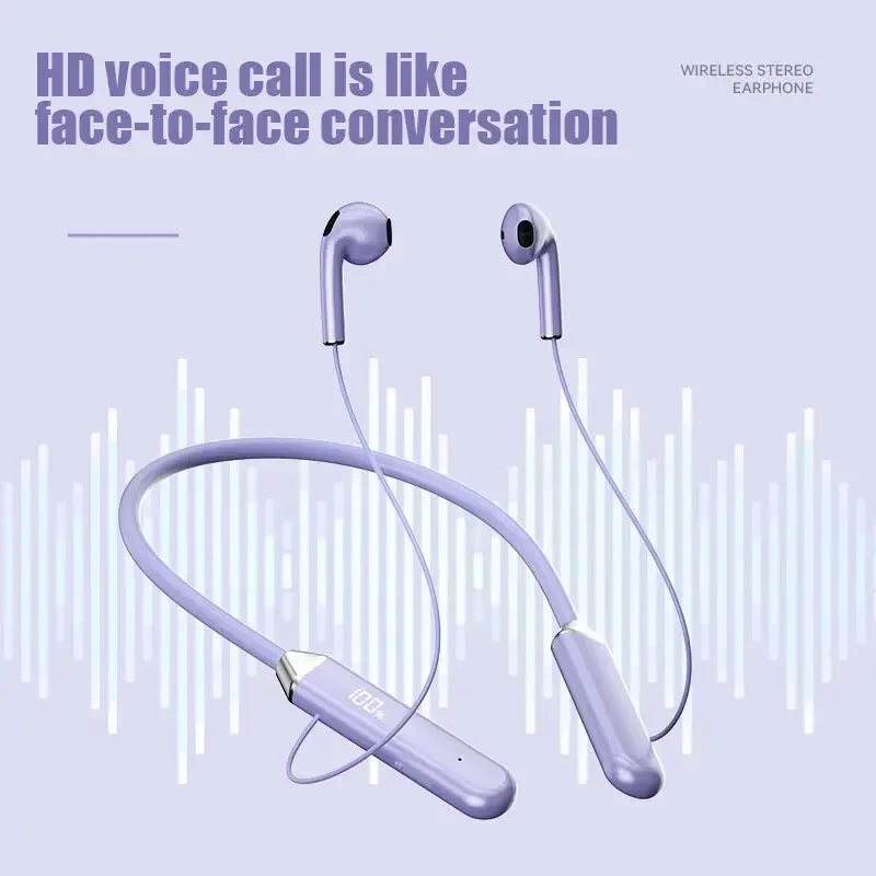 Neckband wireless connection compatible 5.2 LED headphones High sound quality stereo power display Magnetic Bluetooth earphones